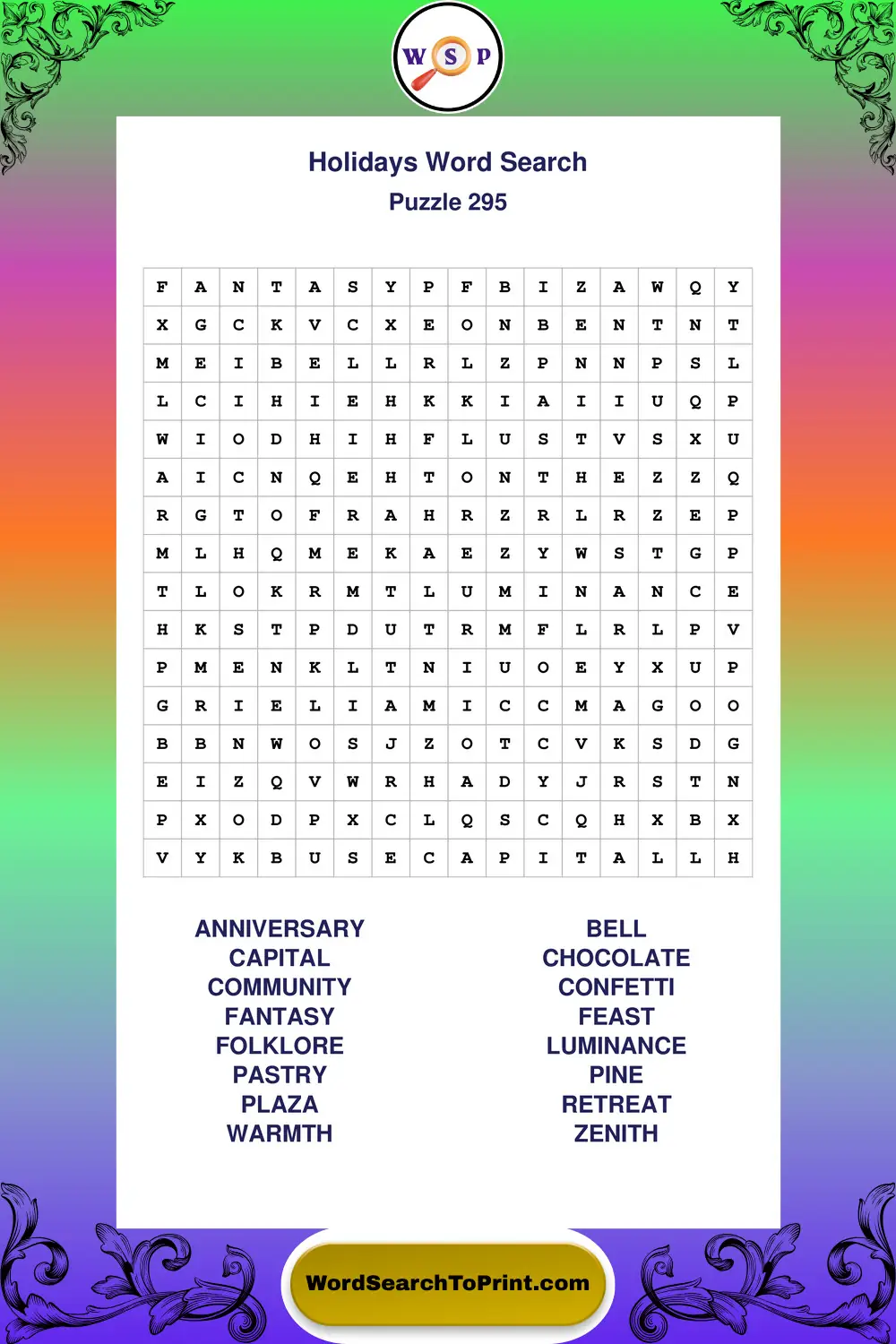 Holidays Word Search Puzzle 295