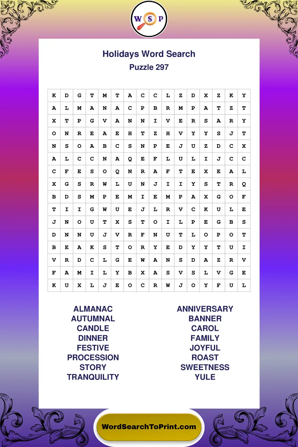 Holidays Word Search Puzzle 297