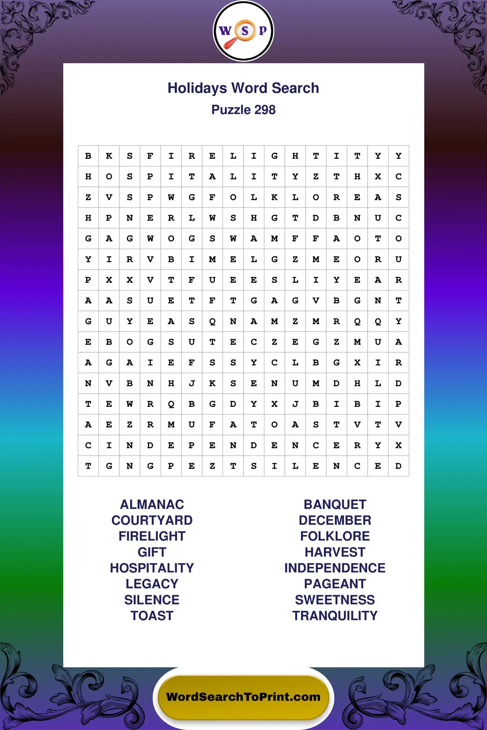 Holidays Word Search Puzzle 298