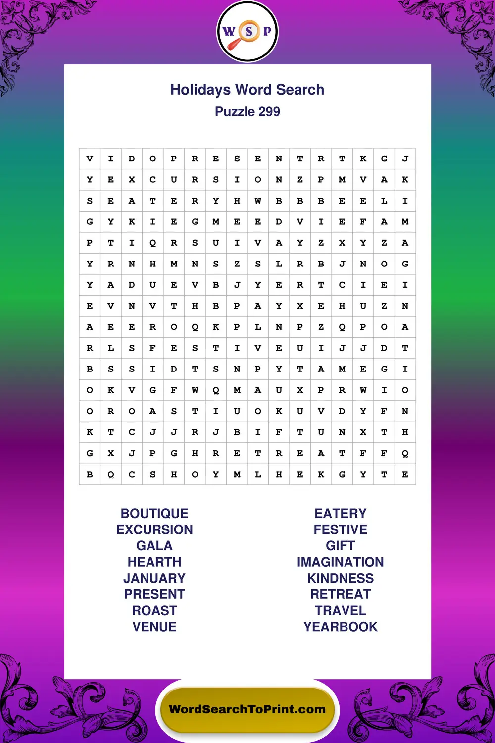 Holidays Word Search Puzzle 299