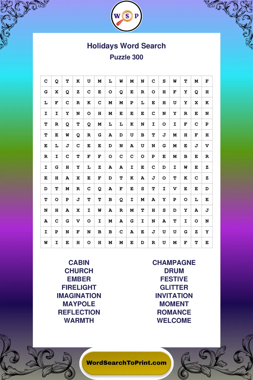 Holidays Word Search Puzzle 300