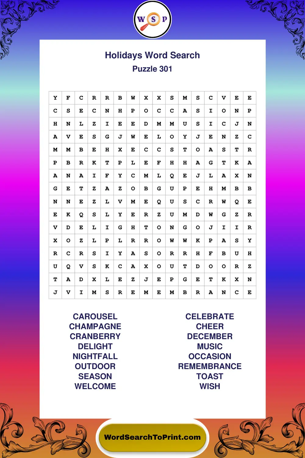 Holidays Word Search Puzzle 301