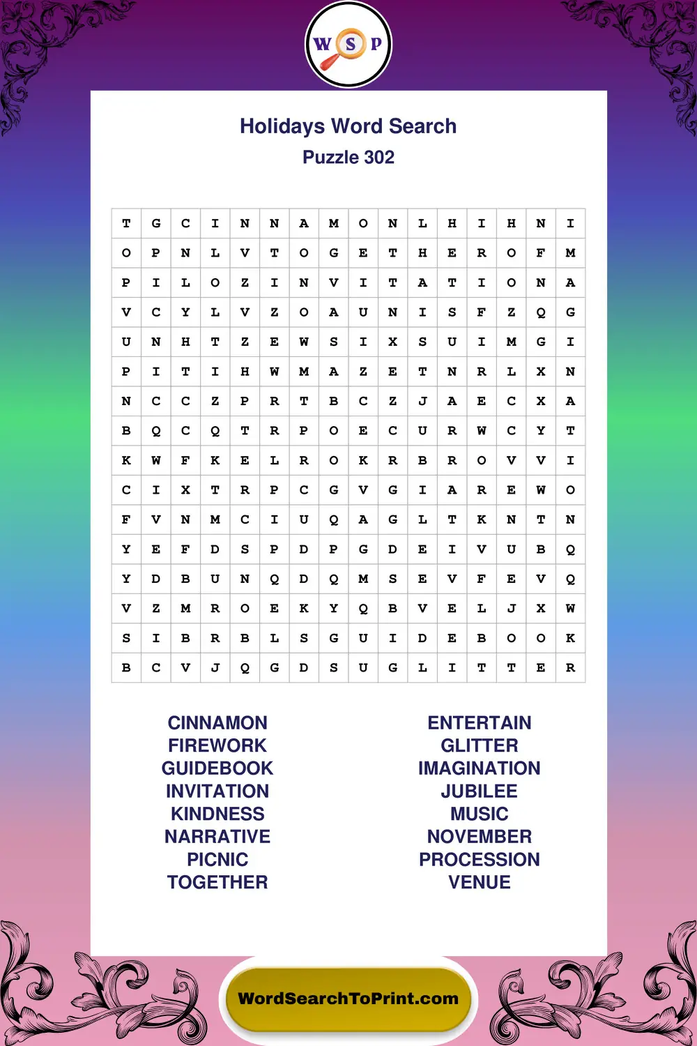 Holidays Word Search Puzzle 302