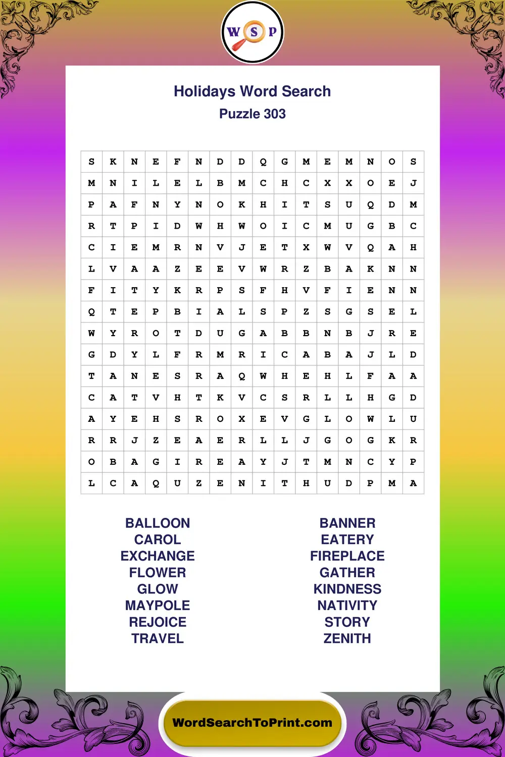 Holidays Word Search Puzzle 303