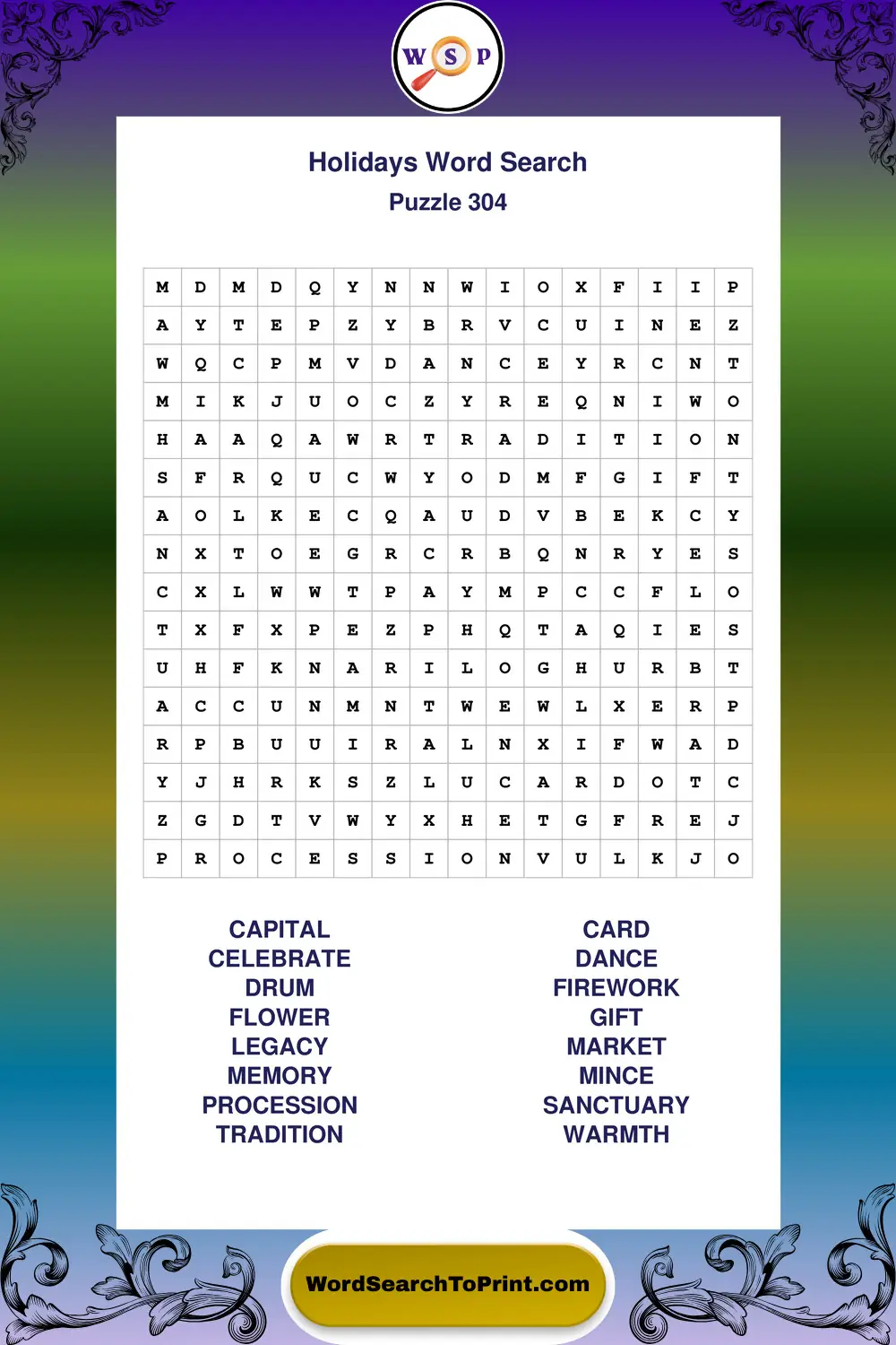Holidays Word Search Puzzle 304