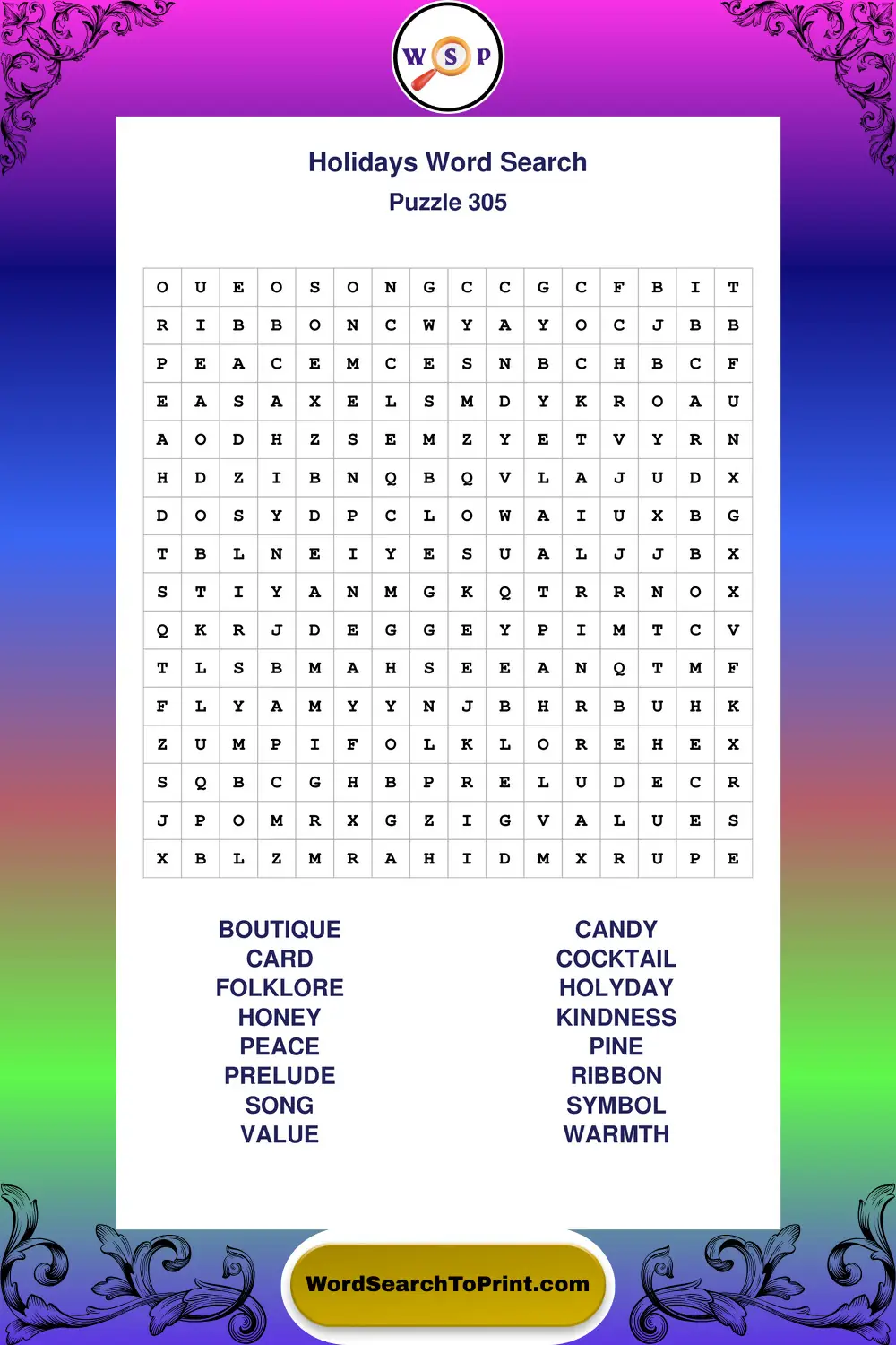 Holidays Word Search Puzzle 305