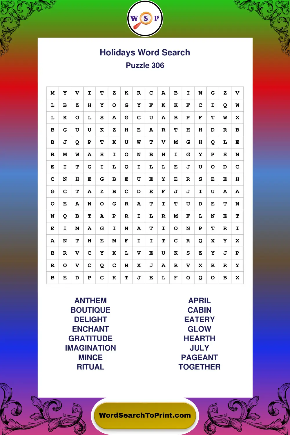 Holidays Word Search Puzzle 306