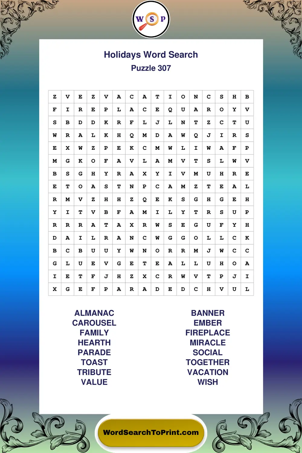 Holidays Word Search Puzzle 307
