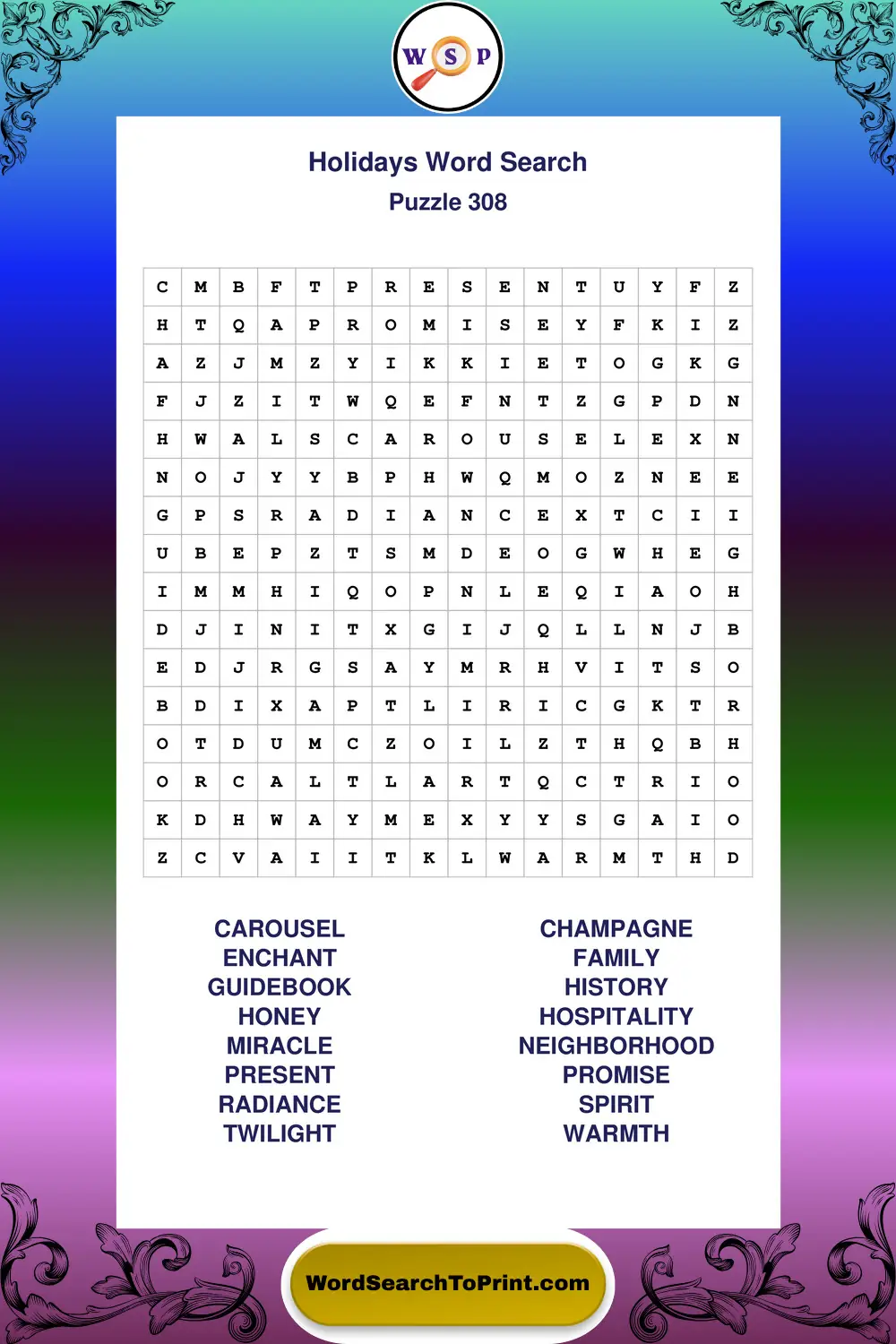 Holidays Word Search Puzzle 308