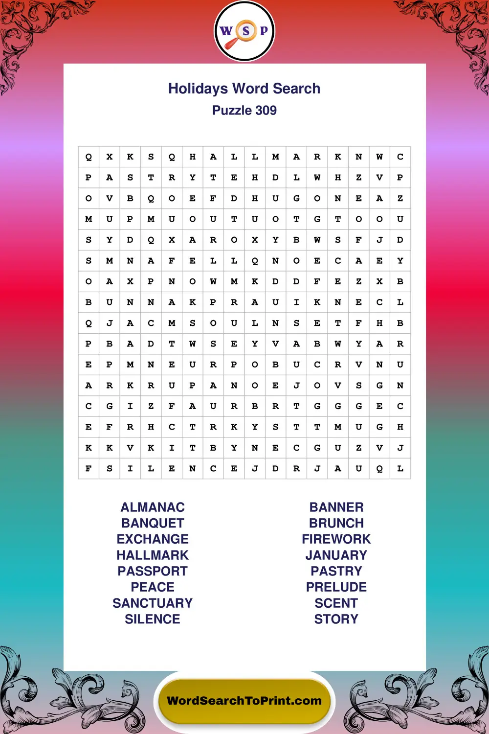 Holidays Word Search Puzzle 309