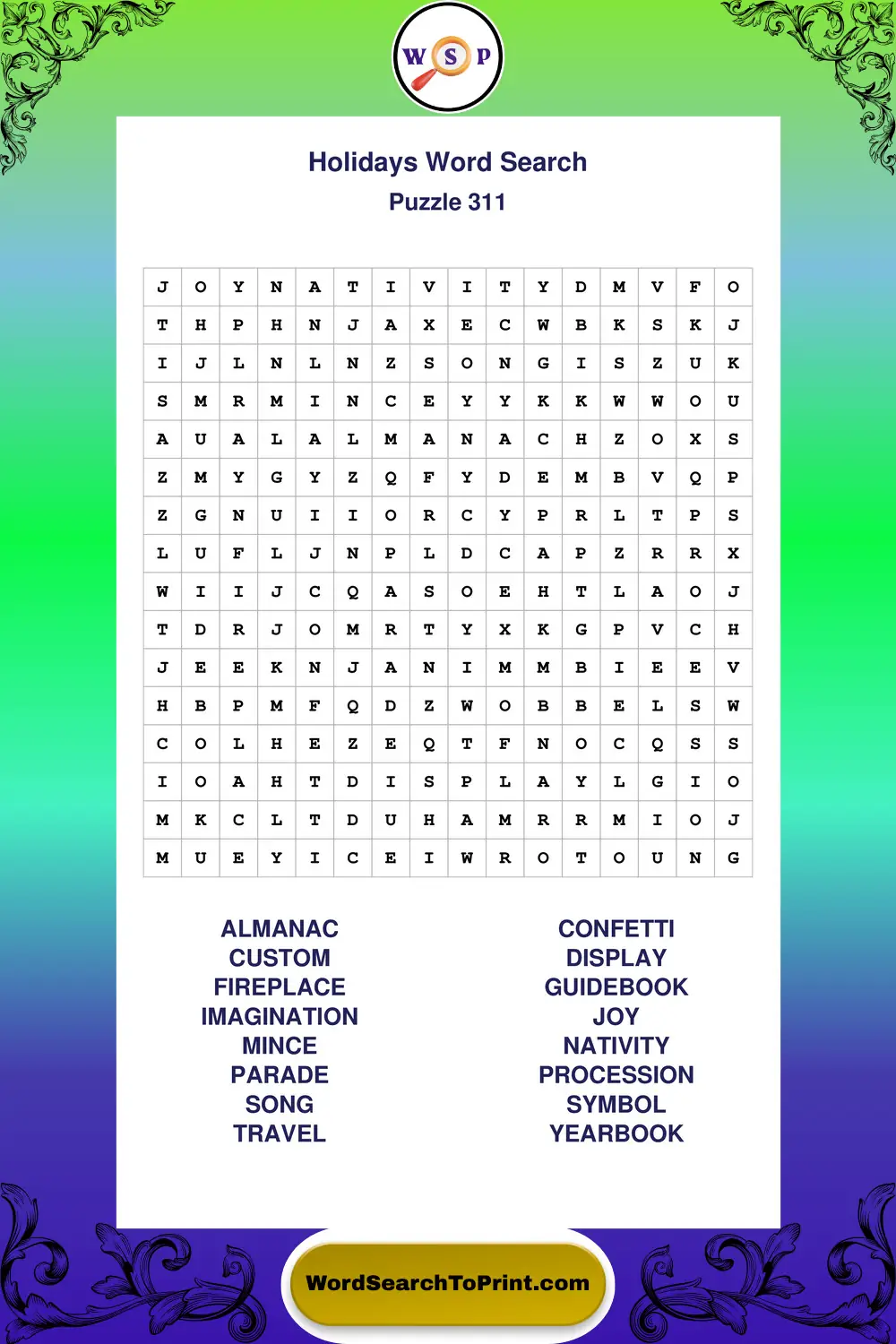 Holidays Word Search Puzzle 311