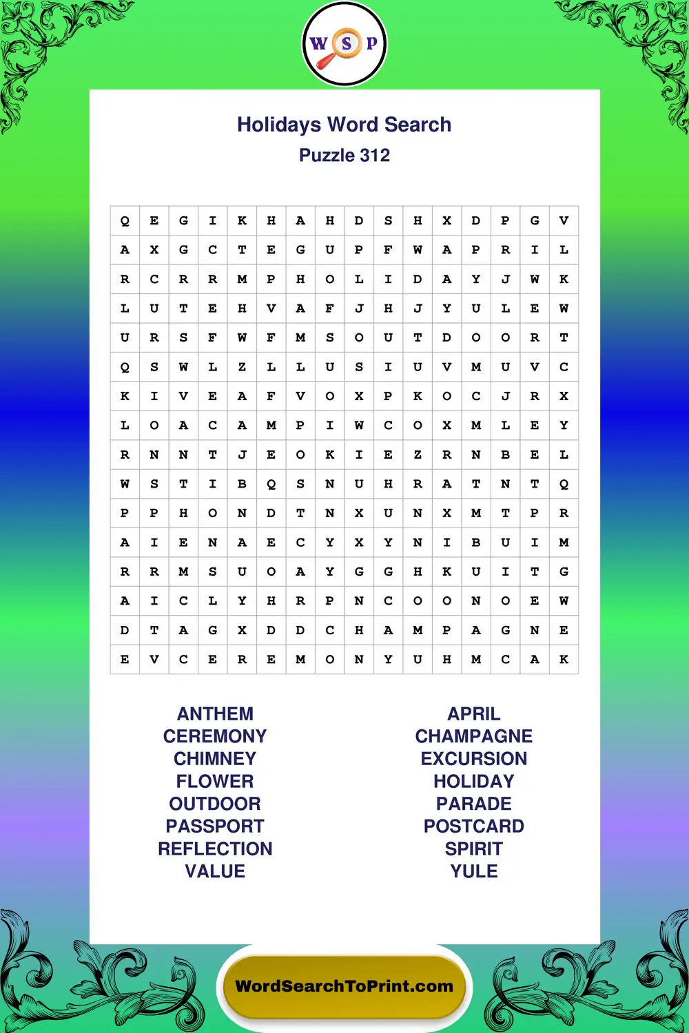 Holidays Word Search Puzzle 312