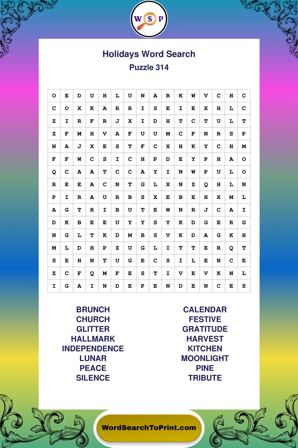 Holidays Word Search Puzzle 314