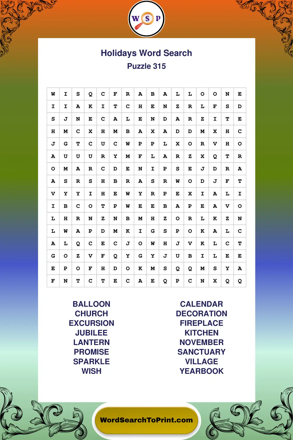 Holidays Word Search Puzzle 315