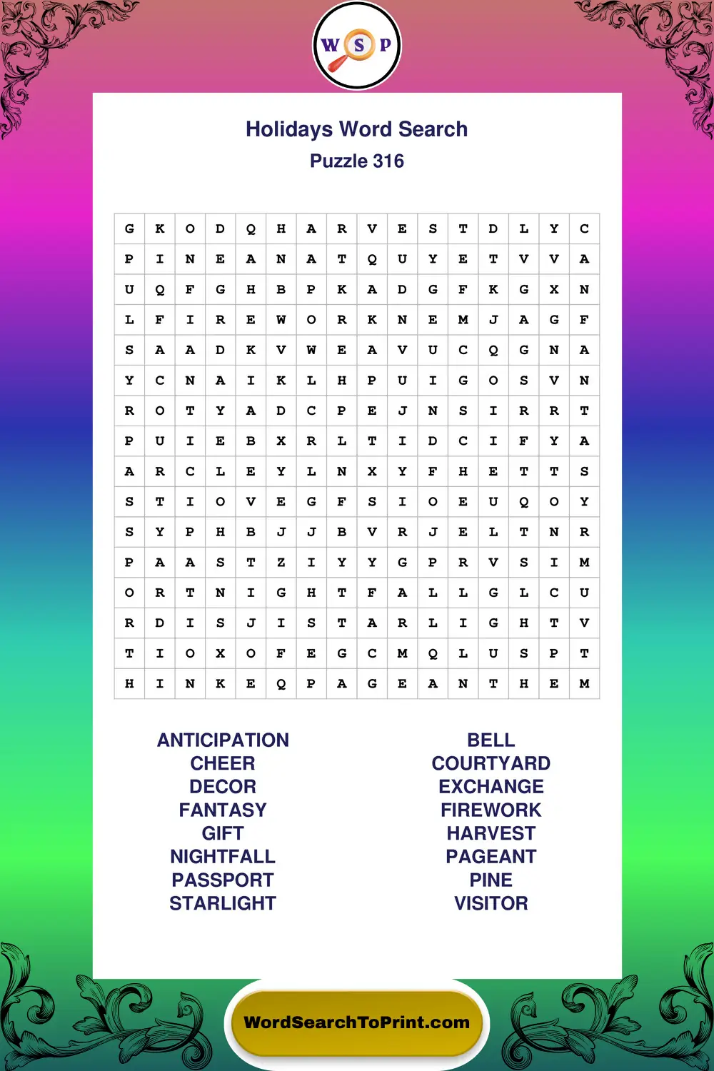 Holidays Word Search Puzzle 316