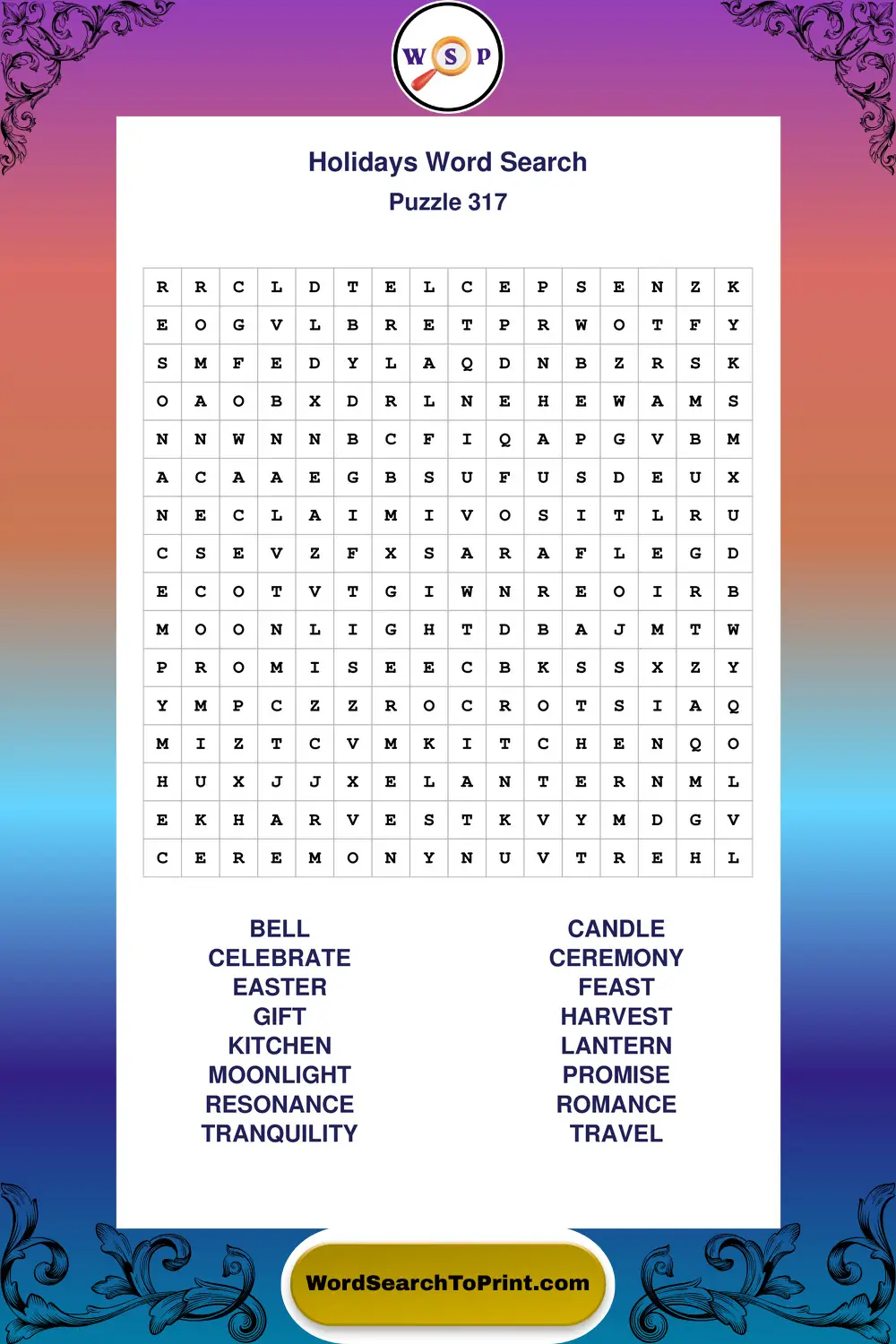 Holidays Word Search Puzzle 317