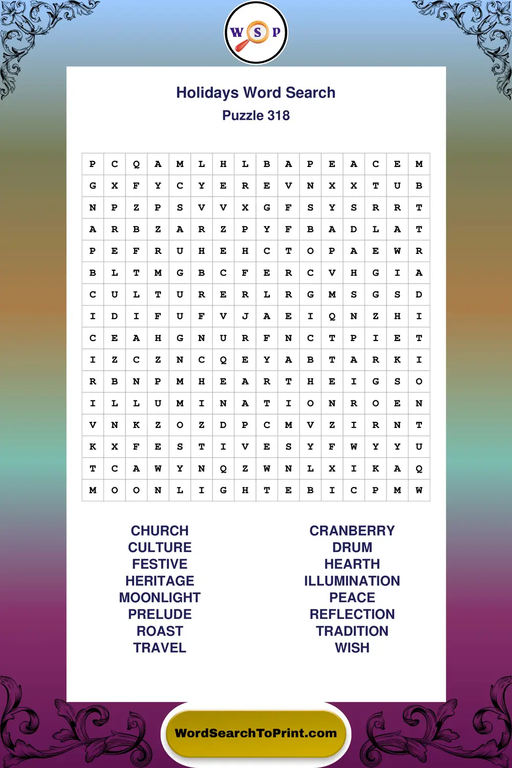 Holidays Word Search Puzzle 318