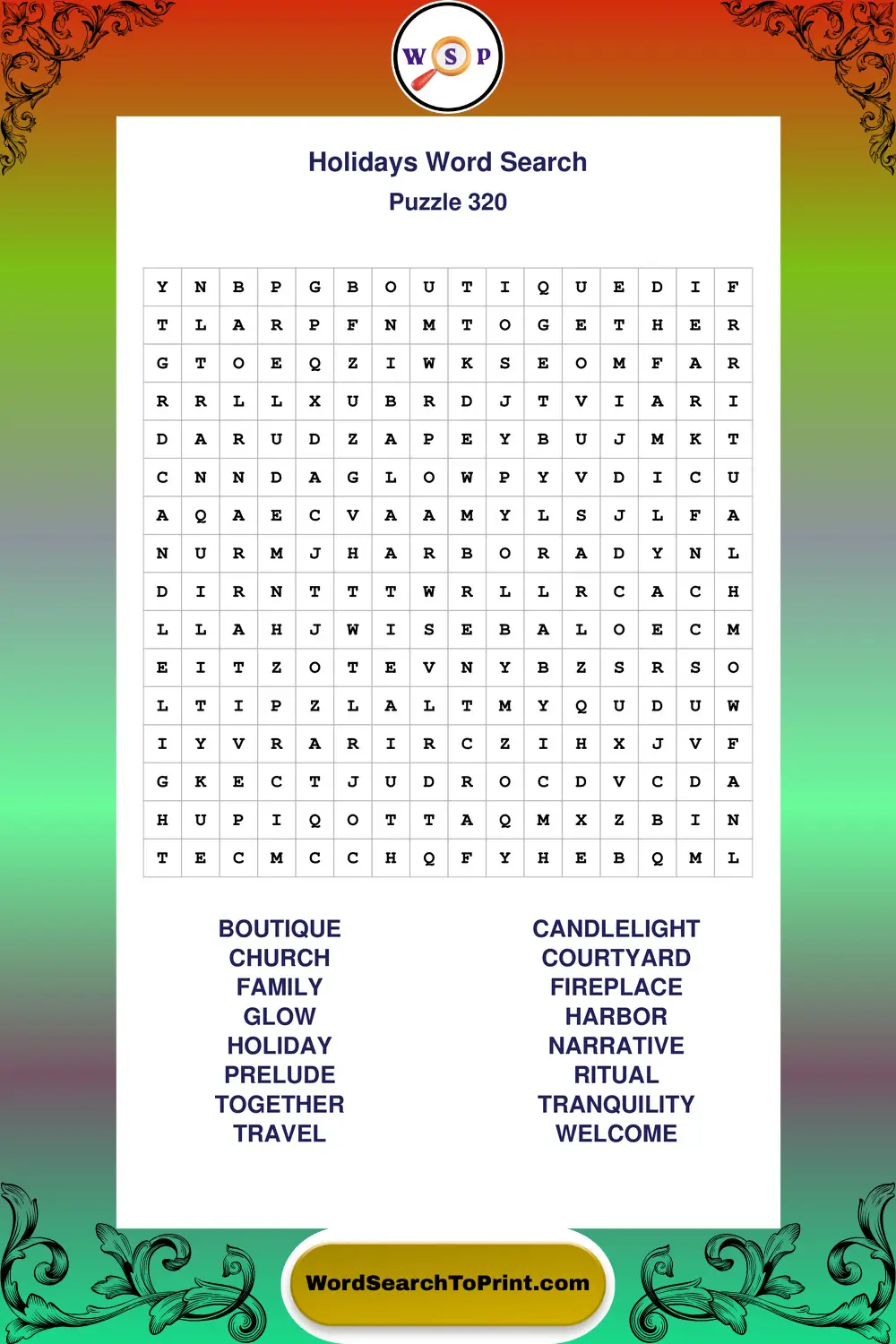Holidays Word Search Puzzle 320