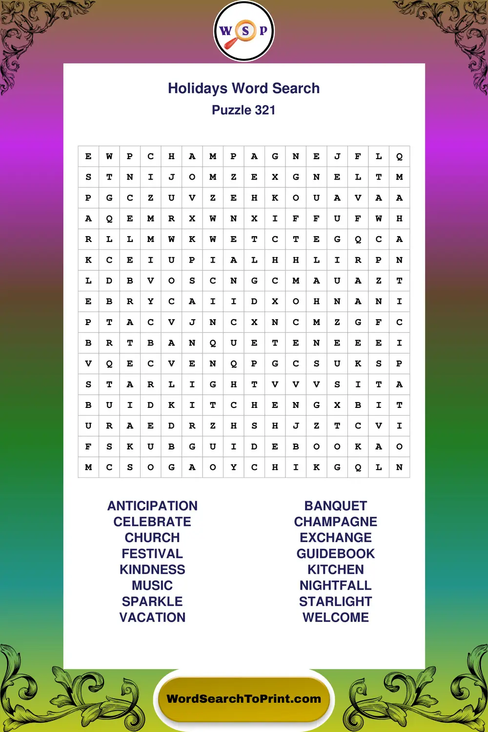 Holidays Word Search Puzzle 321