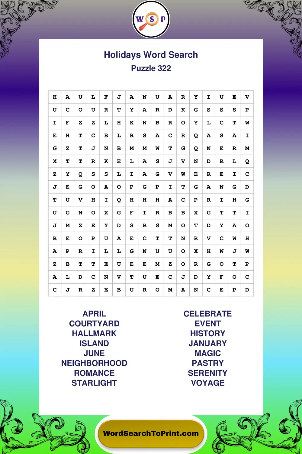 Holidays Word Search Puzzle 322