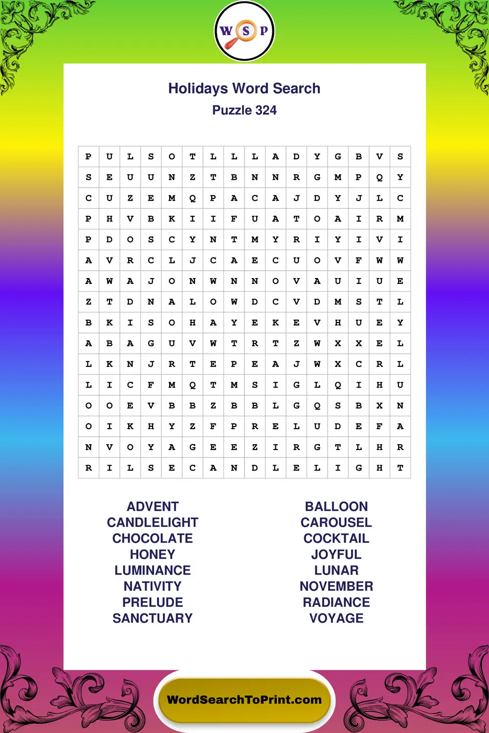 Holidays Word Search Puzzle 324