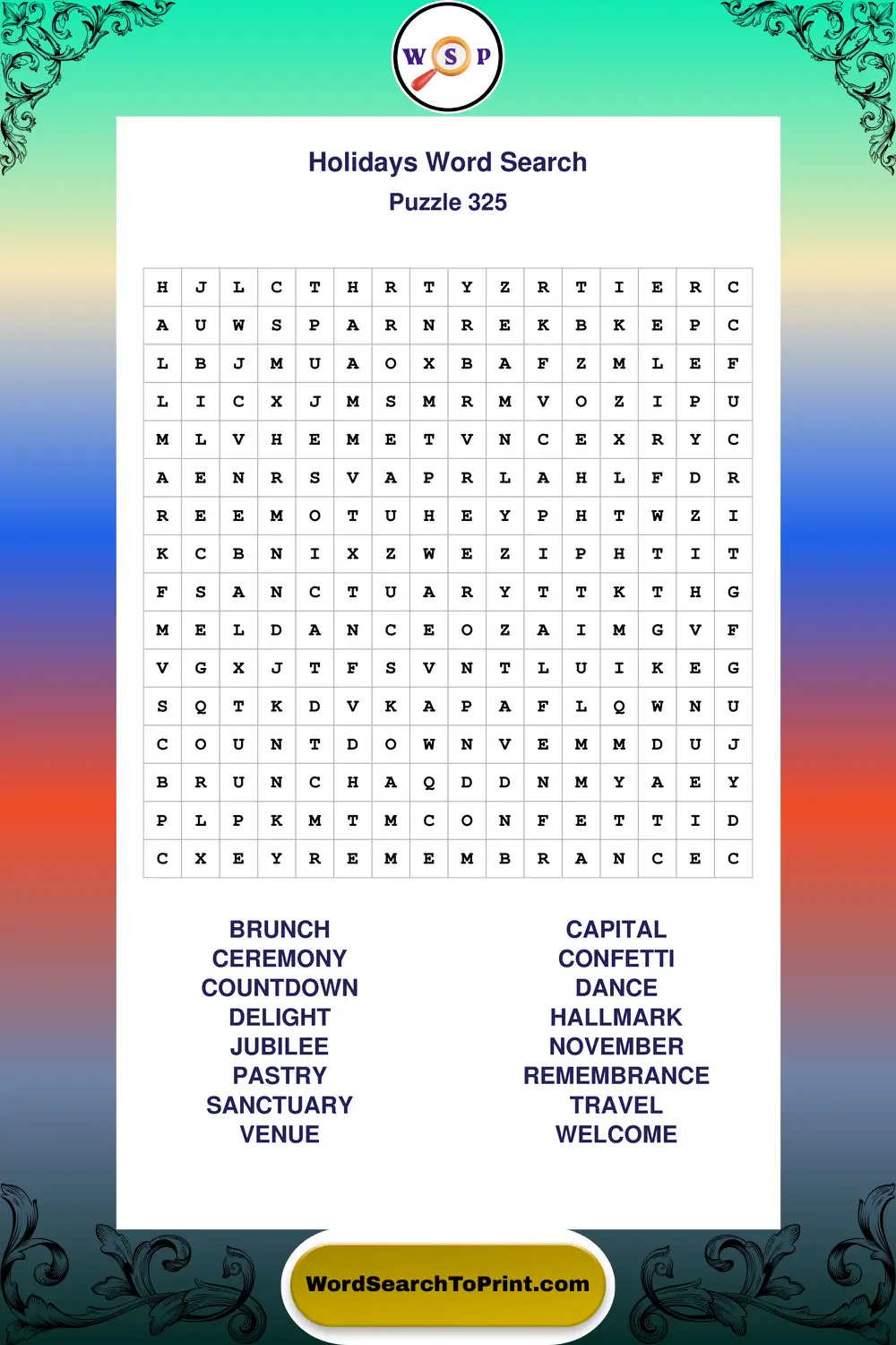 Holidays Word Search Puzzle 325
