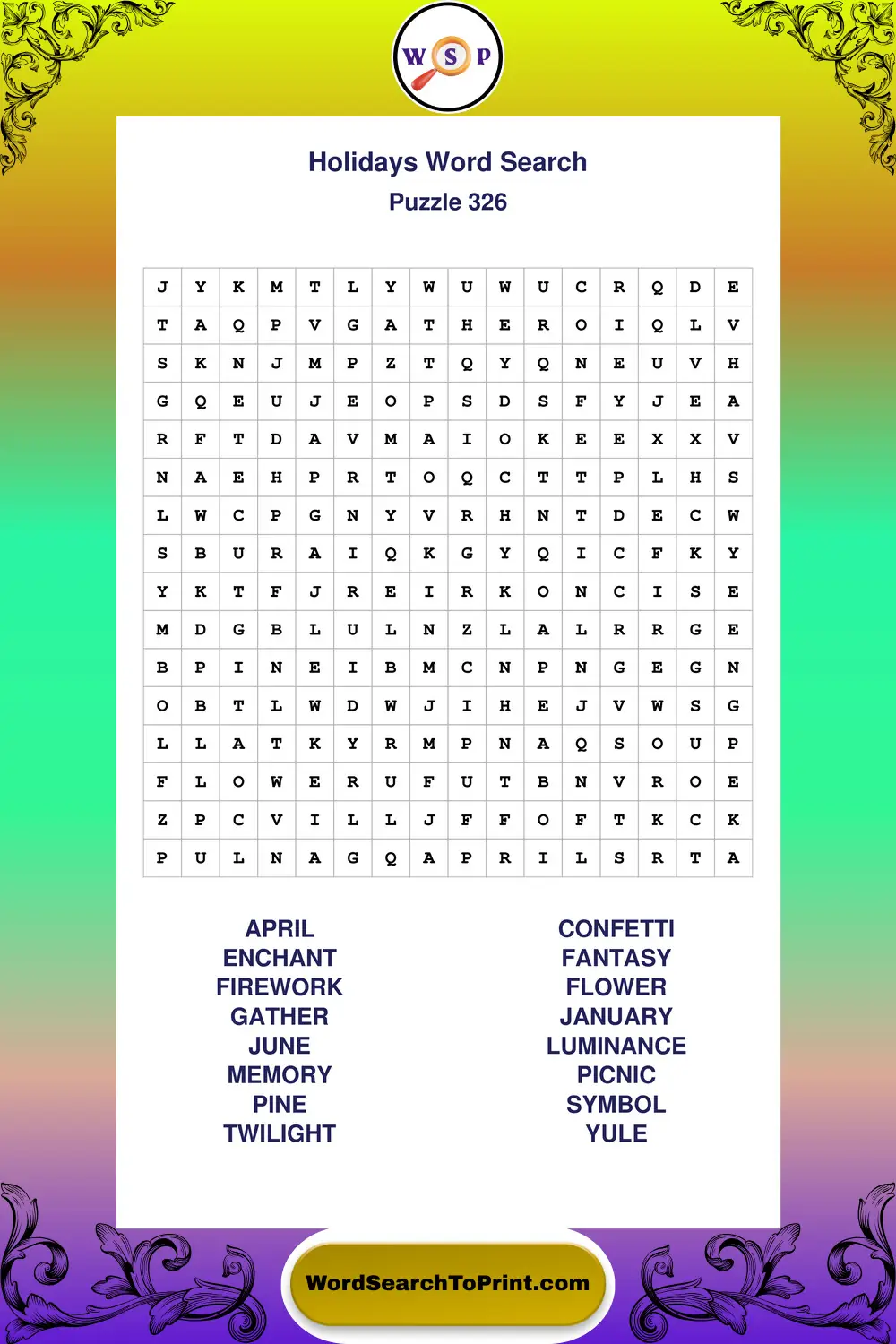 Holidays Word Search Puzzle 326