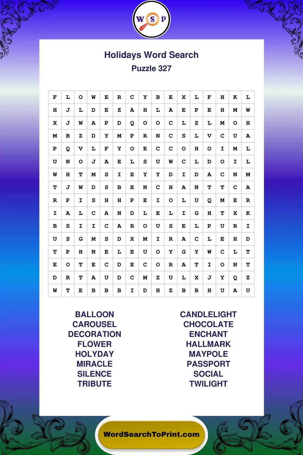 Holidays Word Search Puzzle 327