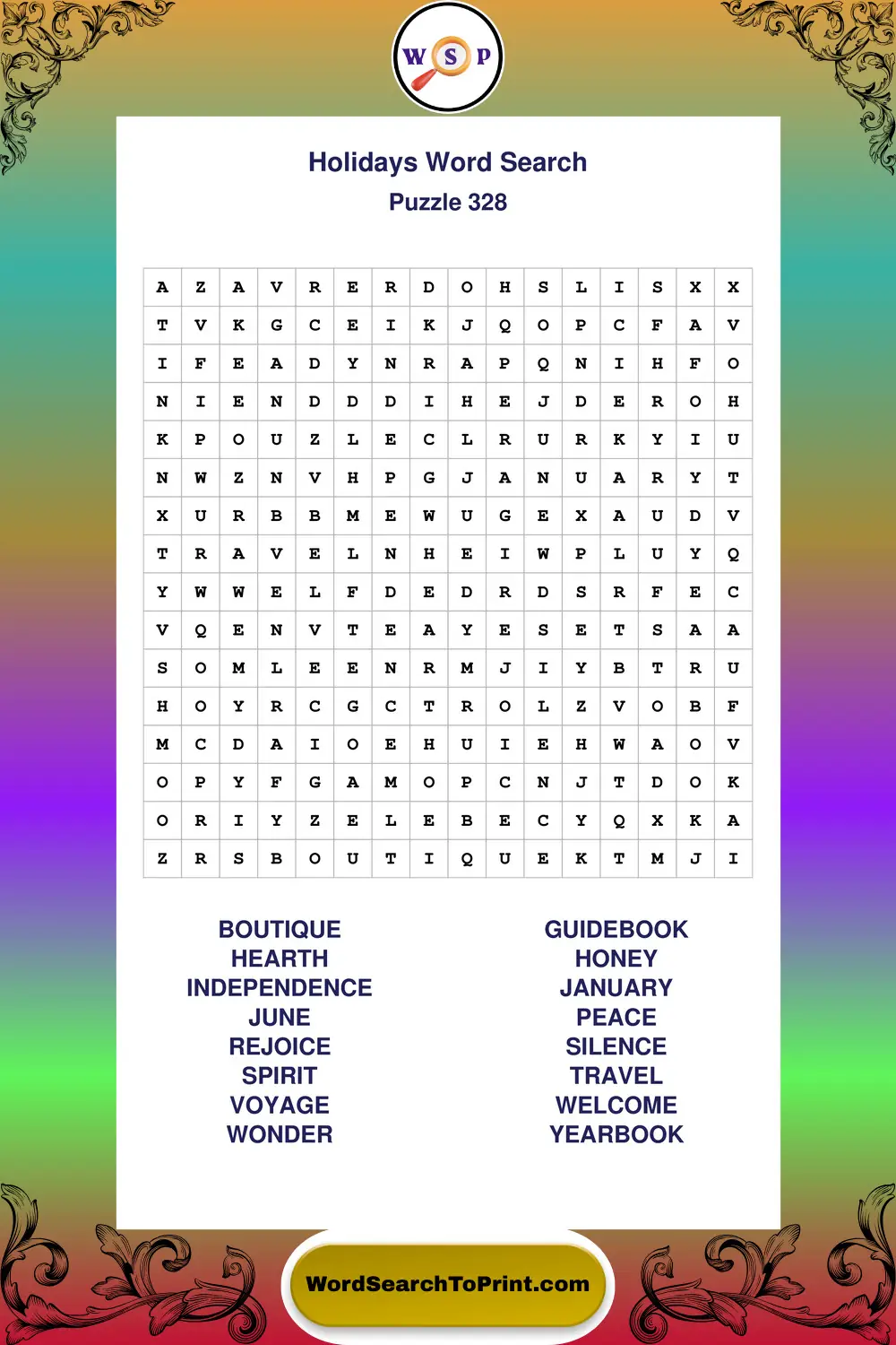 Holidays Word Search Puzzle 328
