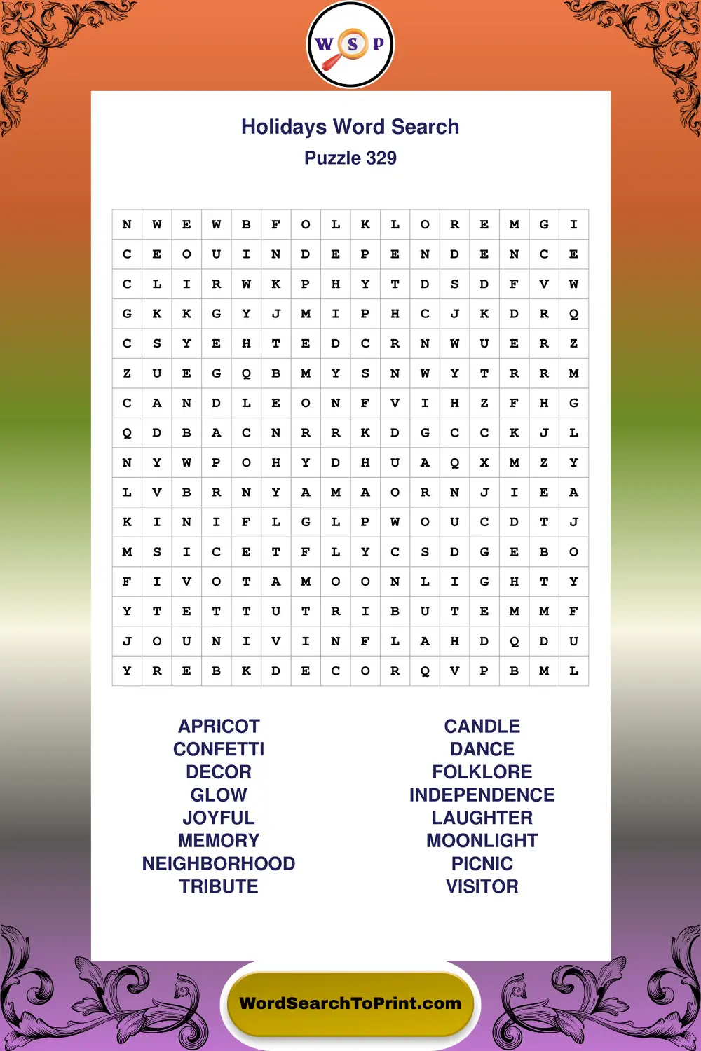 Holidays Word Search Puzzle 329