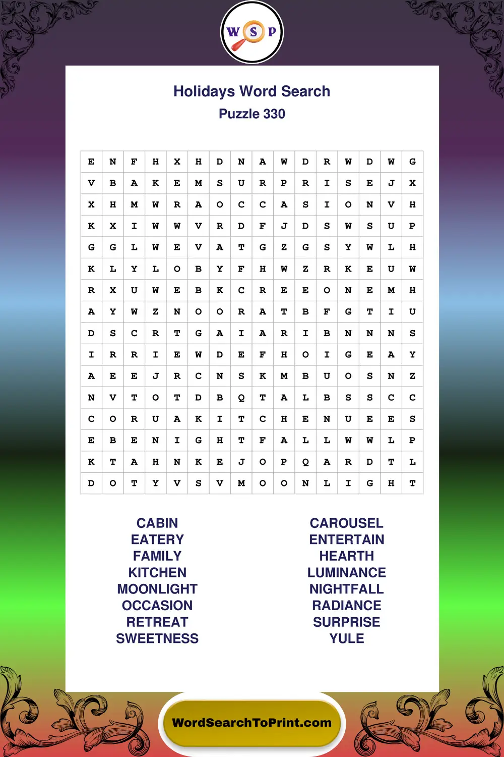 Holidays Word Search Puzzle 330