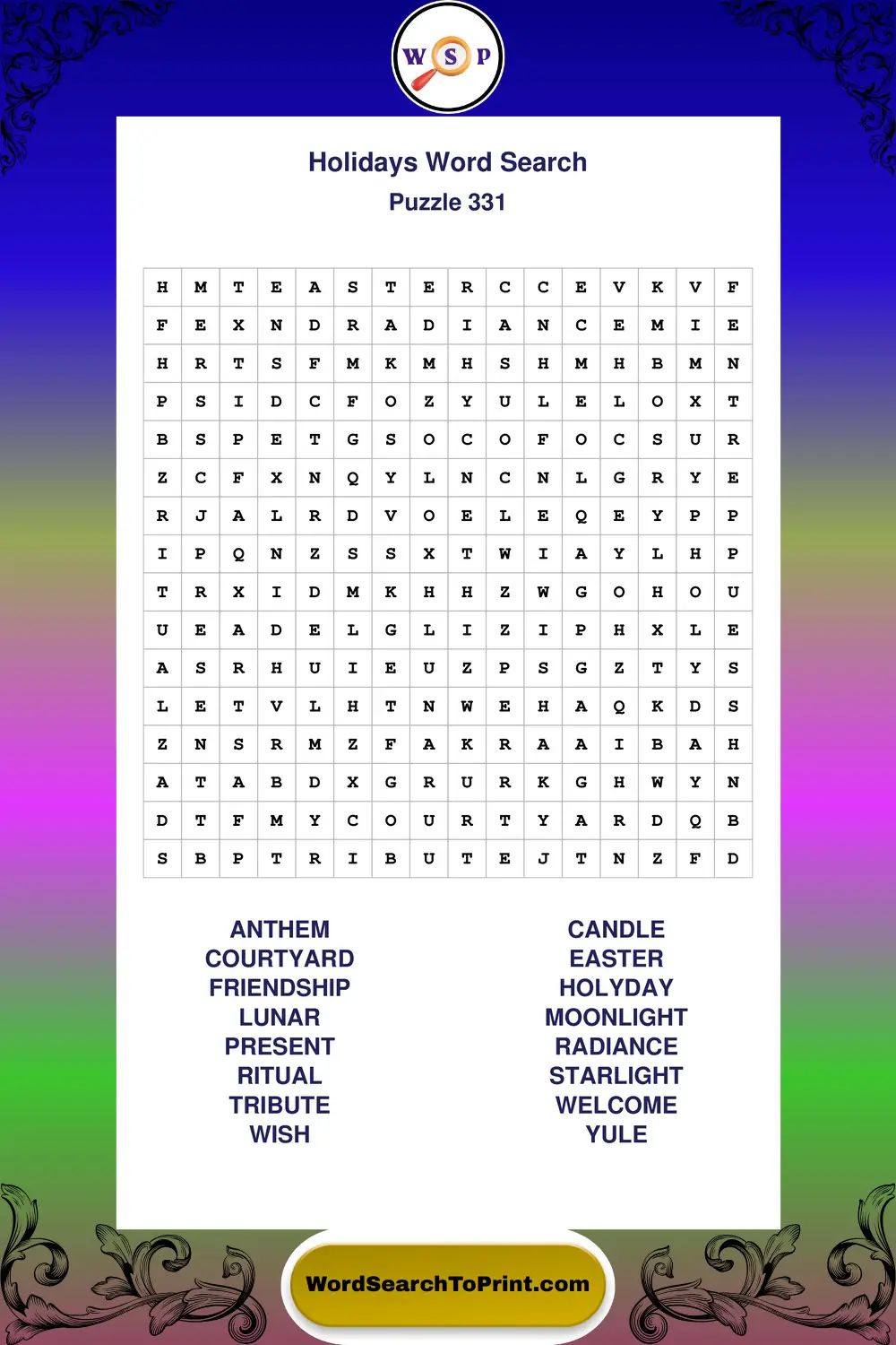 Holidays Word Search Puzzle 331