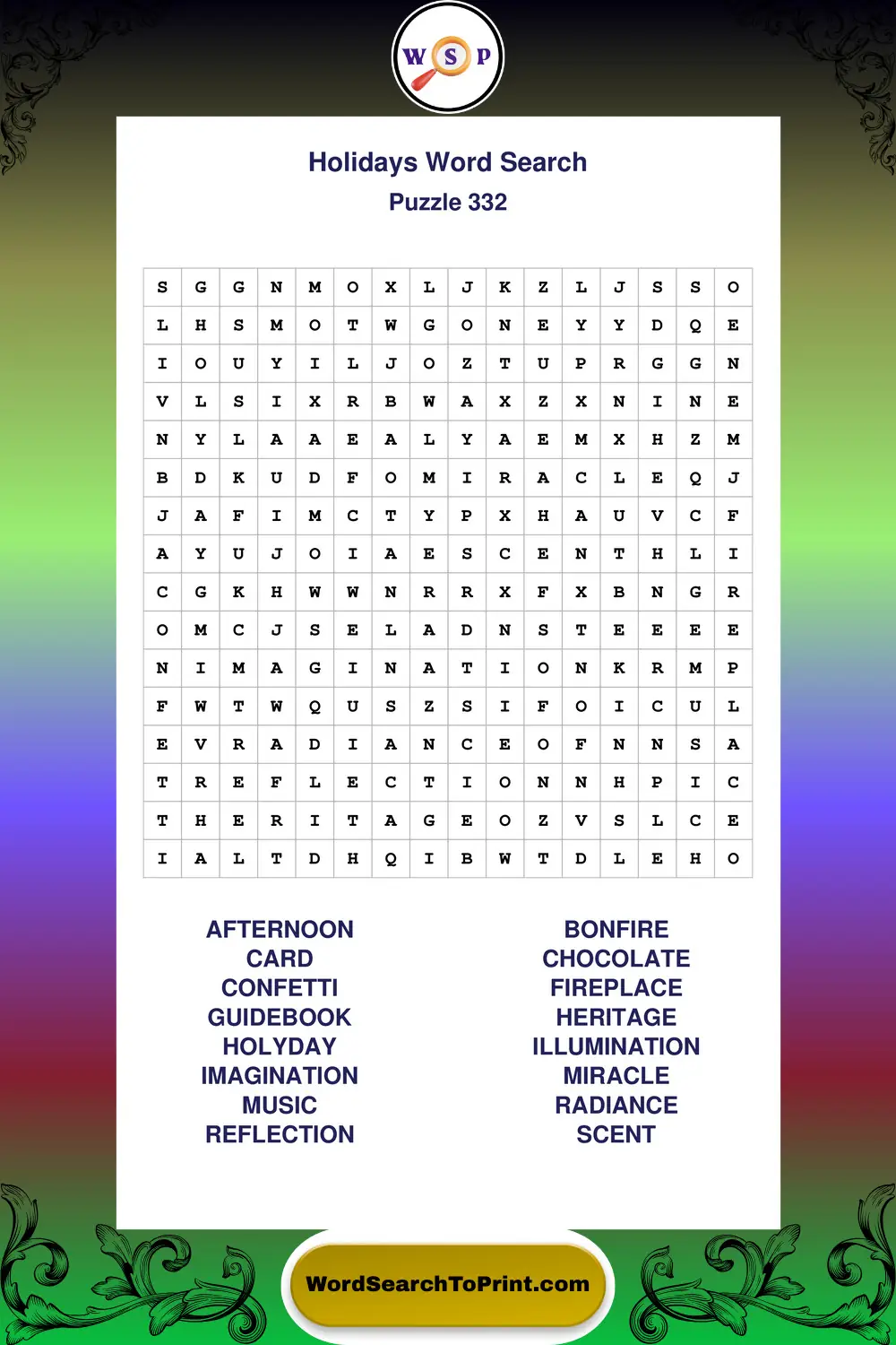 Holidays Word Search Puzzle 332