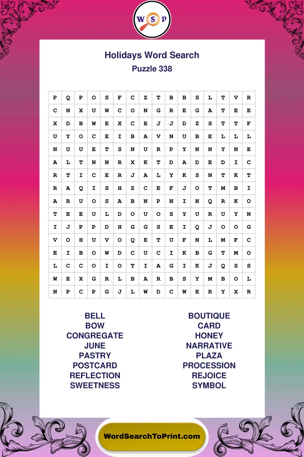 Holidays Word Search Puzzle 338