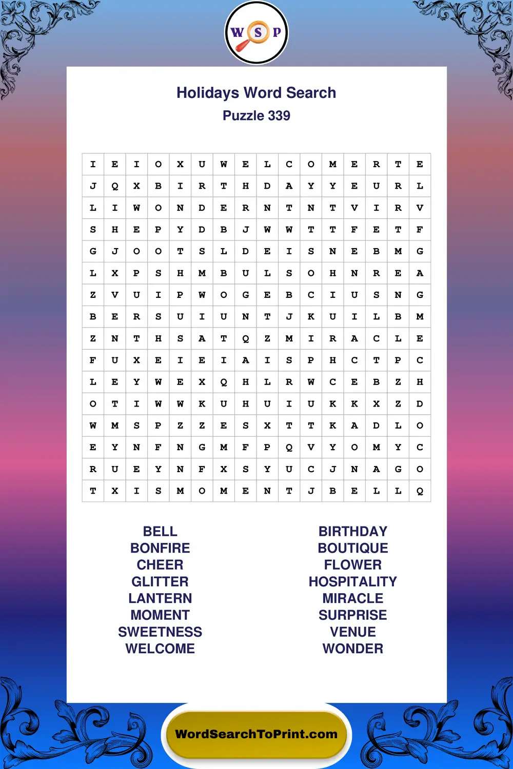 Holidays Word Search Puzzle 339