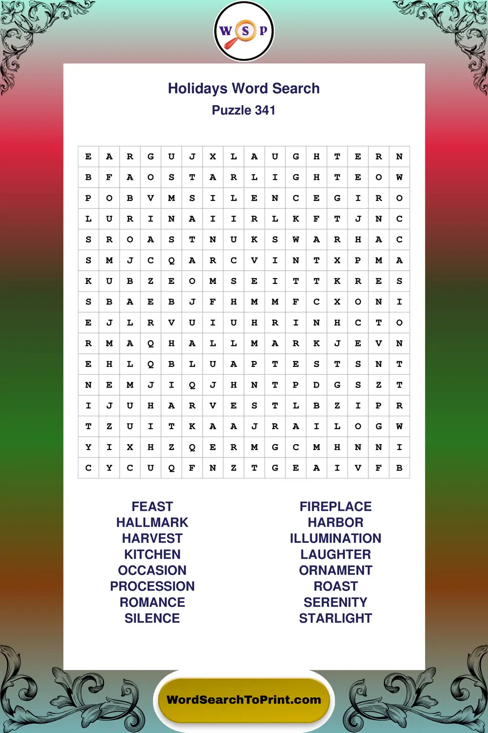 Holidays Word Search Puzzle 341