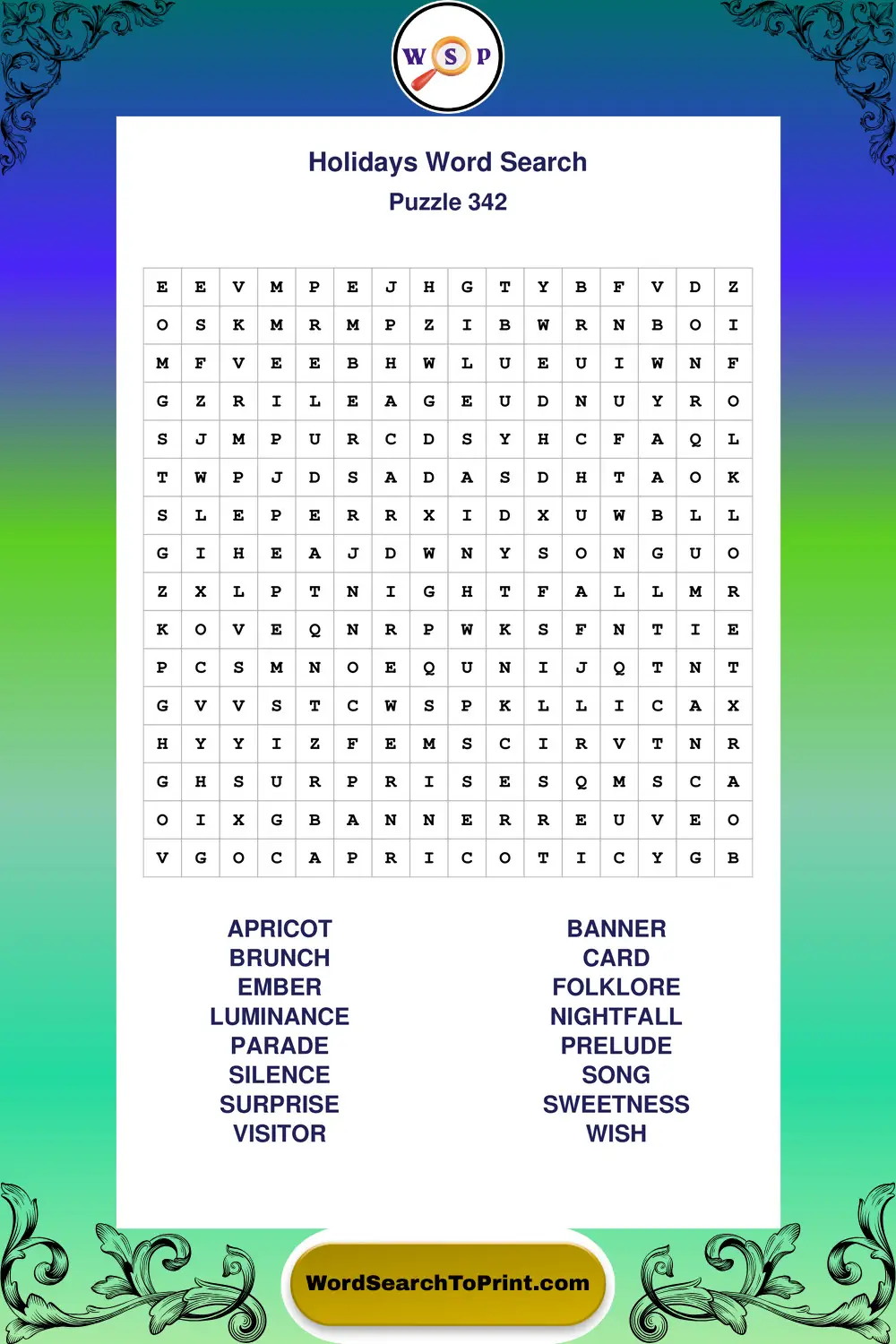 Holidays Word Search Puzzle 342