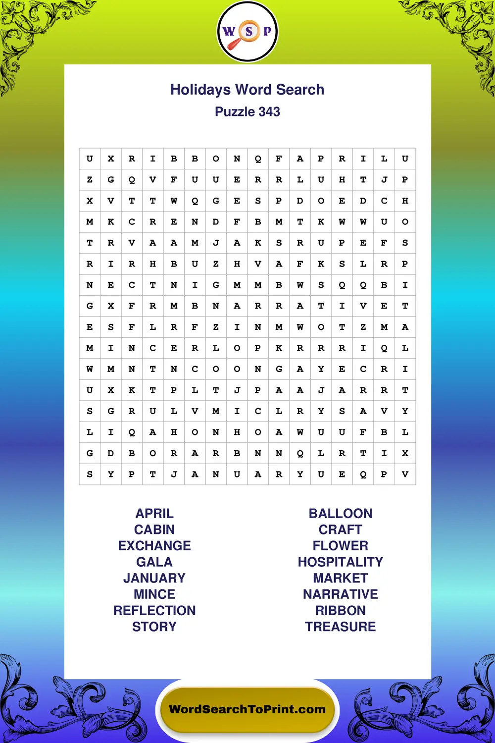 Holidays Word Search Puzzle 343