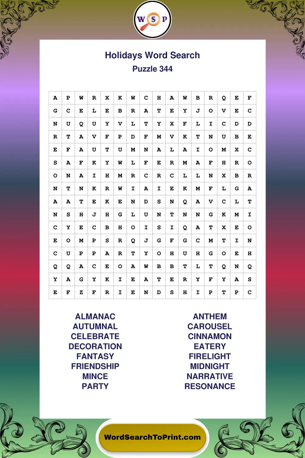 Holidays Word Search Puzzle 344