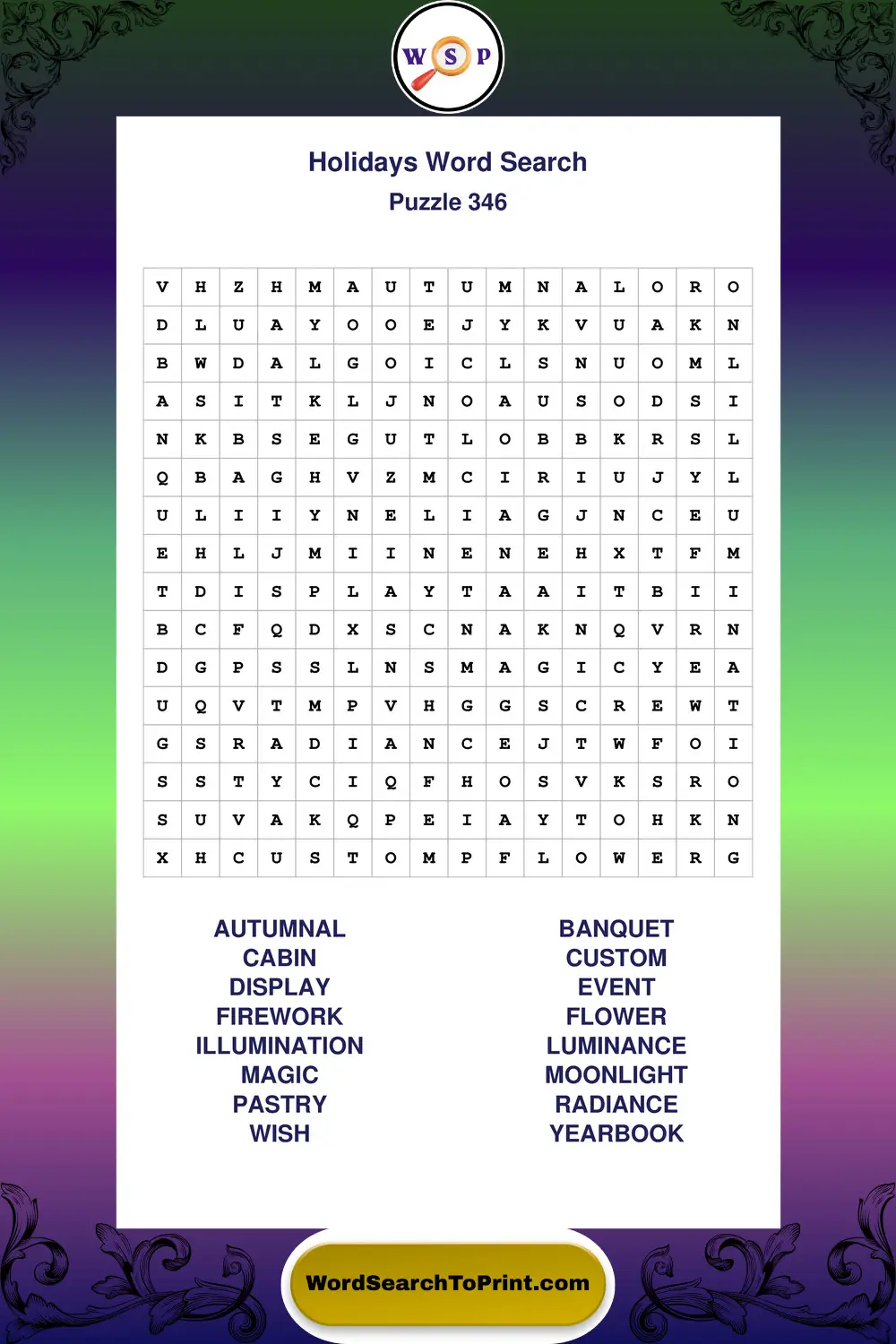 Holidays Word Search Puzzle 346