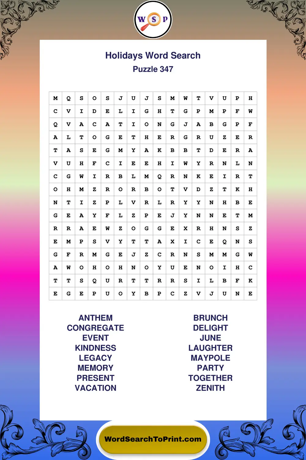 Holidays Word Search Puzzle 347