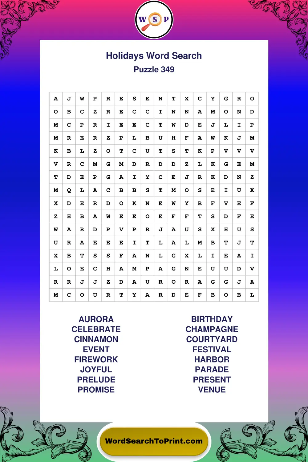 Holidays Word Search Puzzle 349