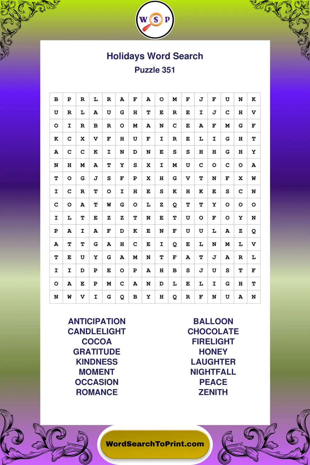 Holidays Word Search Puzzle 351