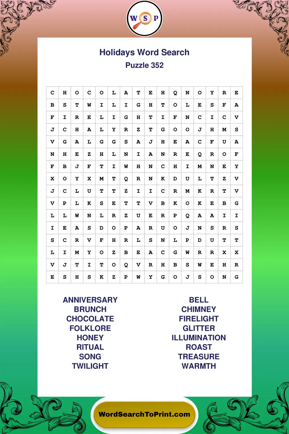 Holidays Word Search Puzzle 352