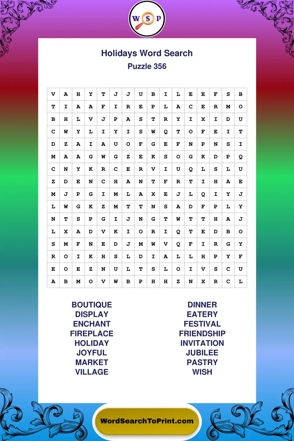 Holidays Word Search Puzzle 356