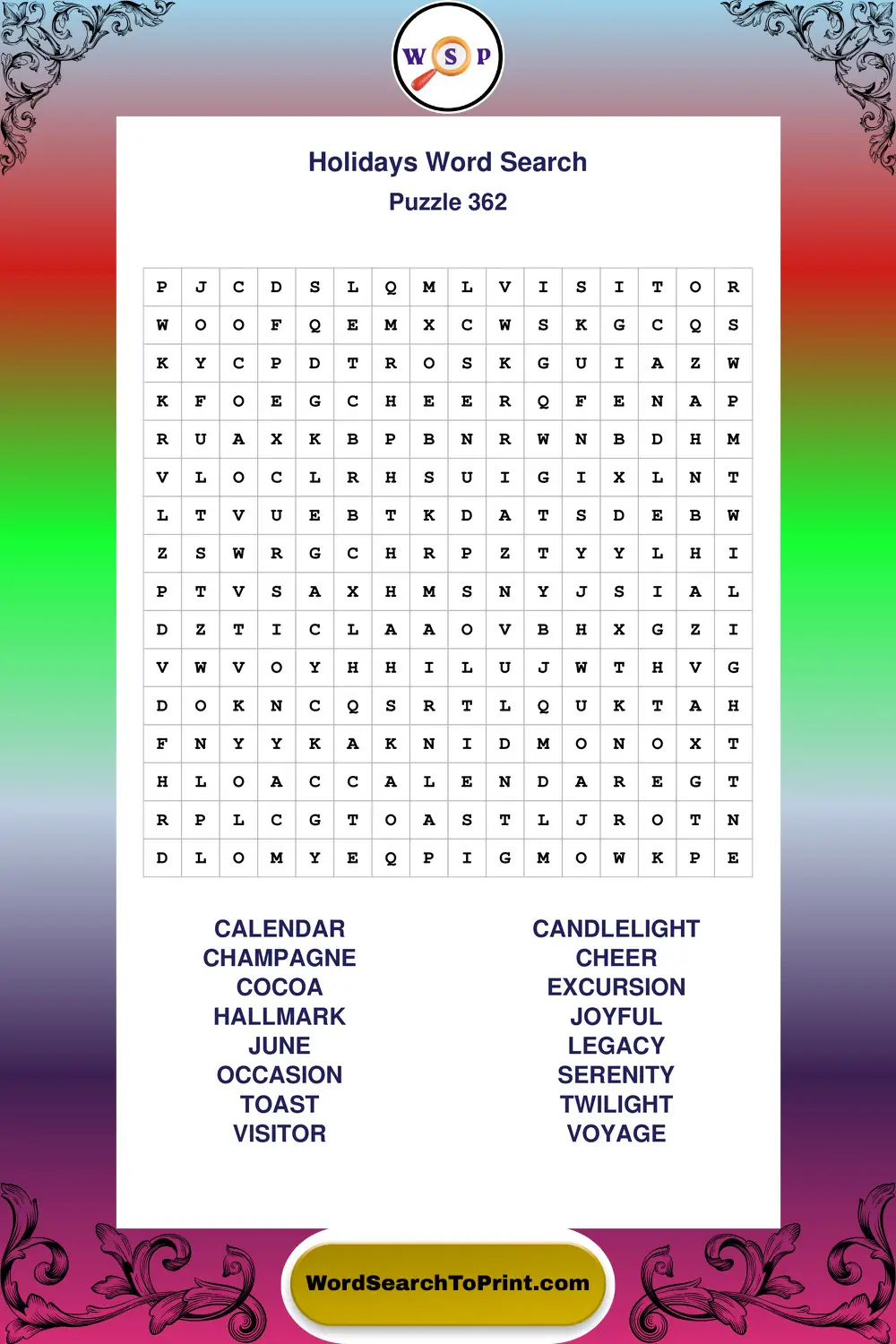 Holidays Word Search Puzzle 362