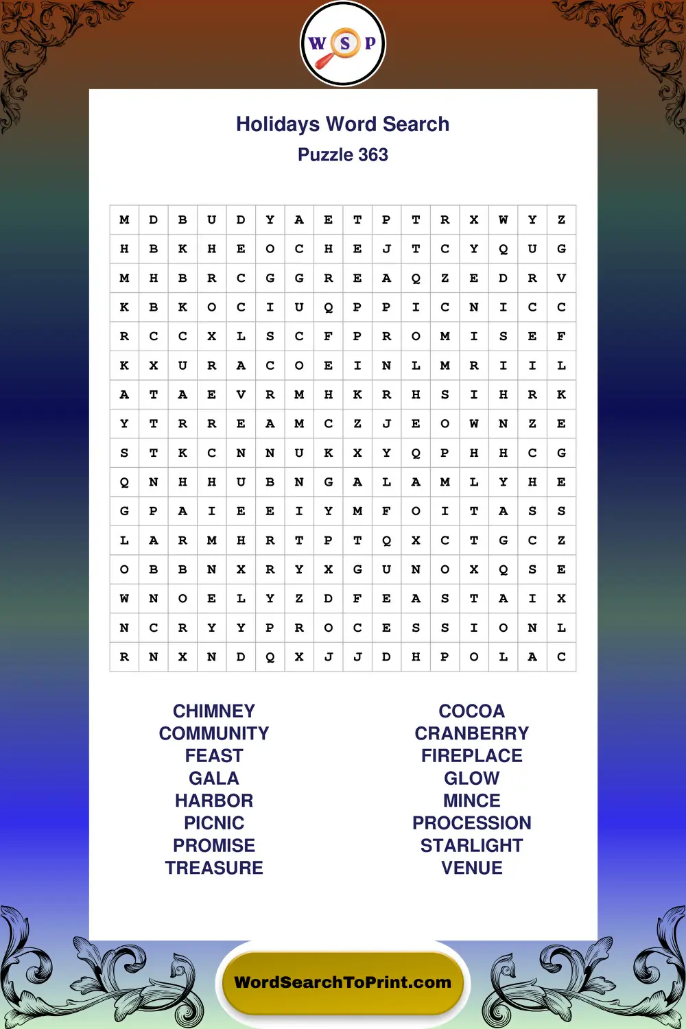 Holidays Word Search Puzzle 363