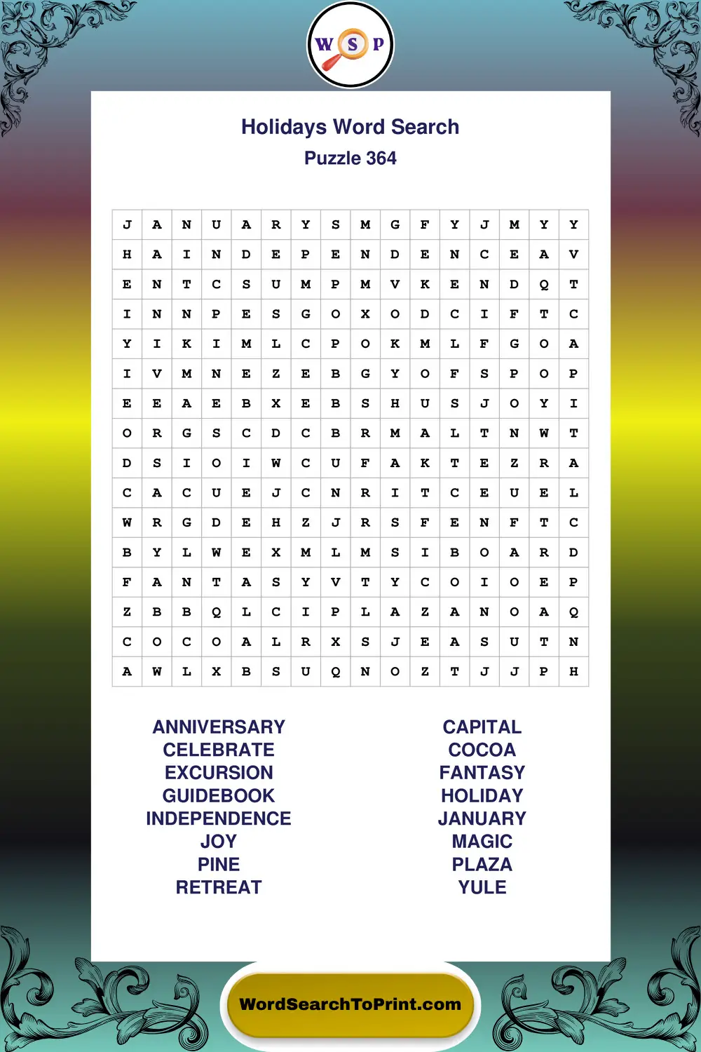 Holidays Word Search Puzzle 364