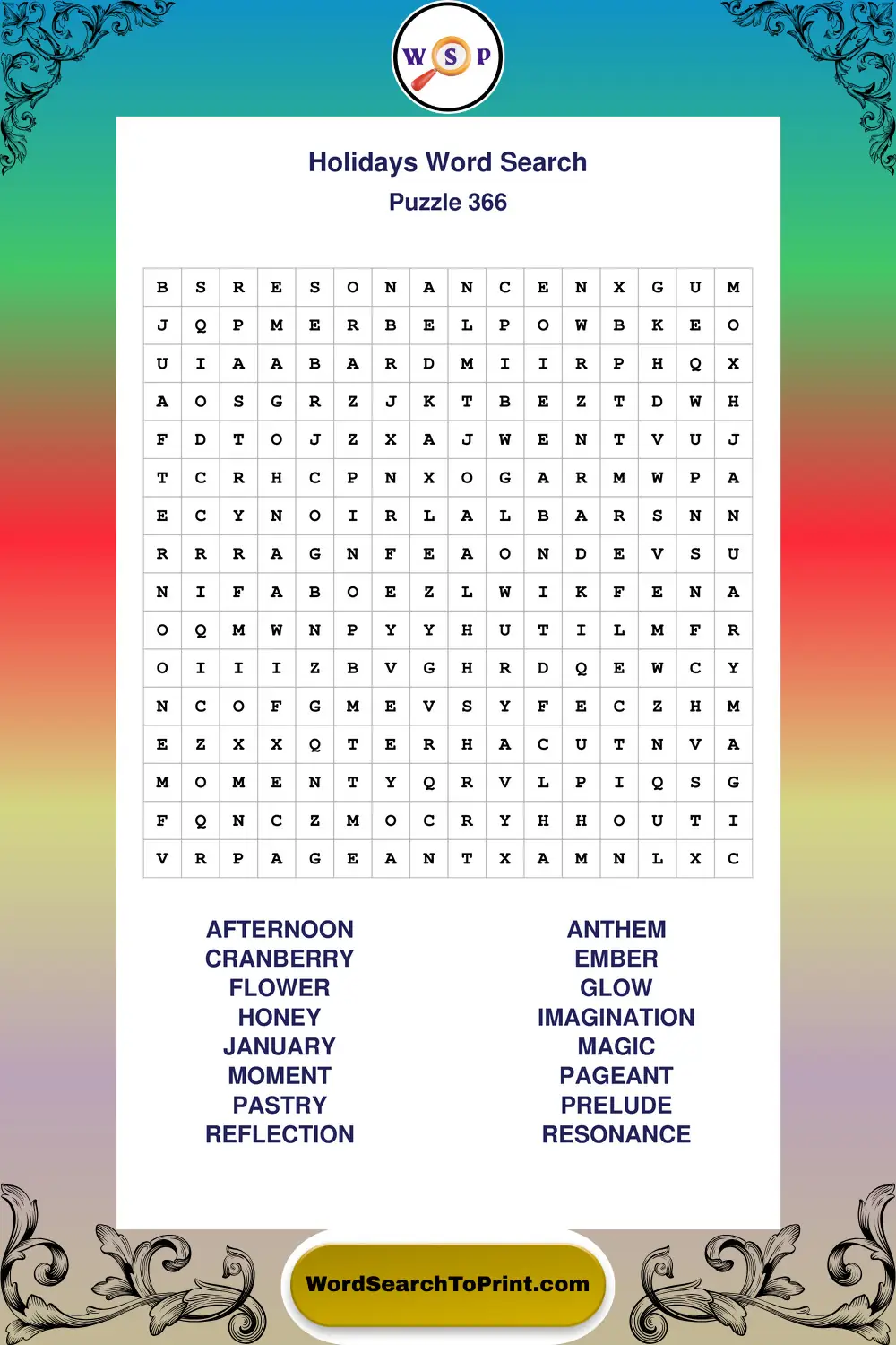 Holidays Word Search Puzzle 366