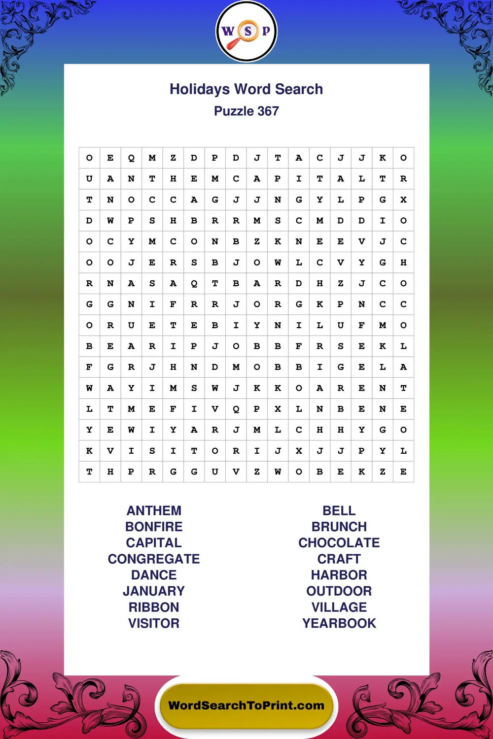 Holidays Word Search Puzzle 367